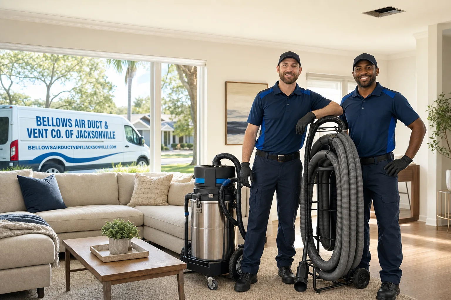Bellows Air Duct & Vent Co. of Jacksonville air duct cleaning service vehicle and crew in Jacksonville, FL